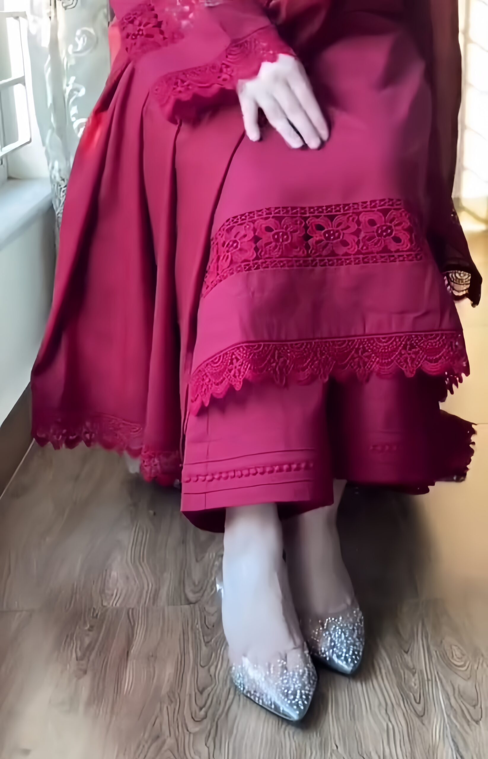 3-Piece Stitched Lawn Suit with Chiffon Dupatta & Scalloped Lace Details - Image 2